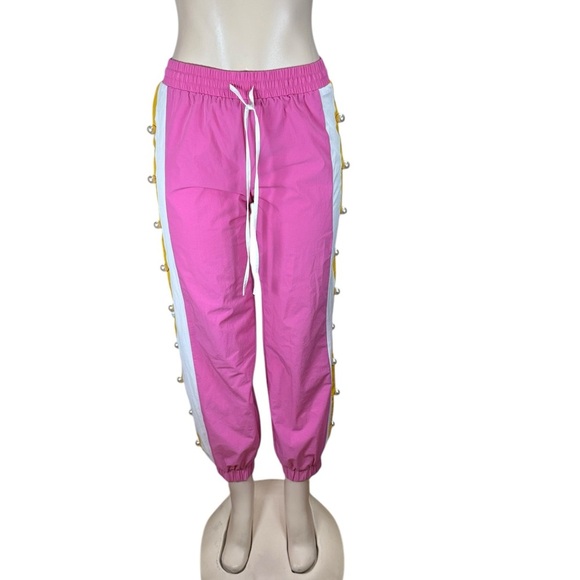 Fashion Nova Pink and White Track Pants with Elastic Waistband - Picture 2 of 6